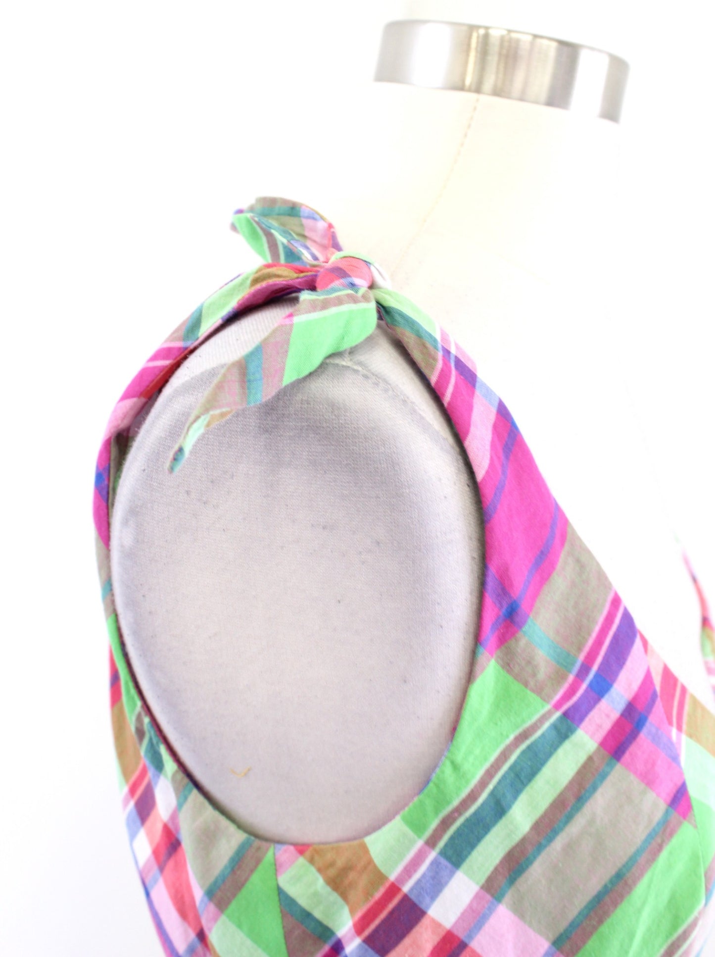 Lilly Pulitzer Pink Green Colorful Madras Plaid Tie Sleeve Dress Size 6 Sheath