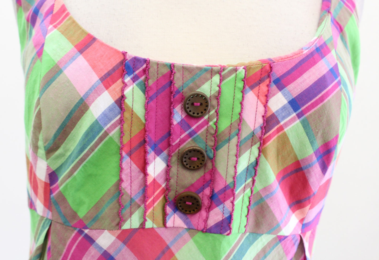 Lilly Pulitzer Pink Green Colorful Madras Plaid Tie Sleeve Dress Size 6 Sheath