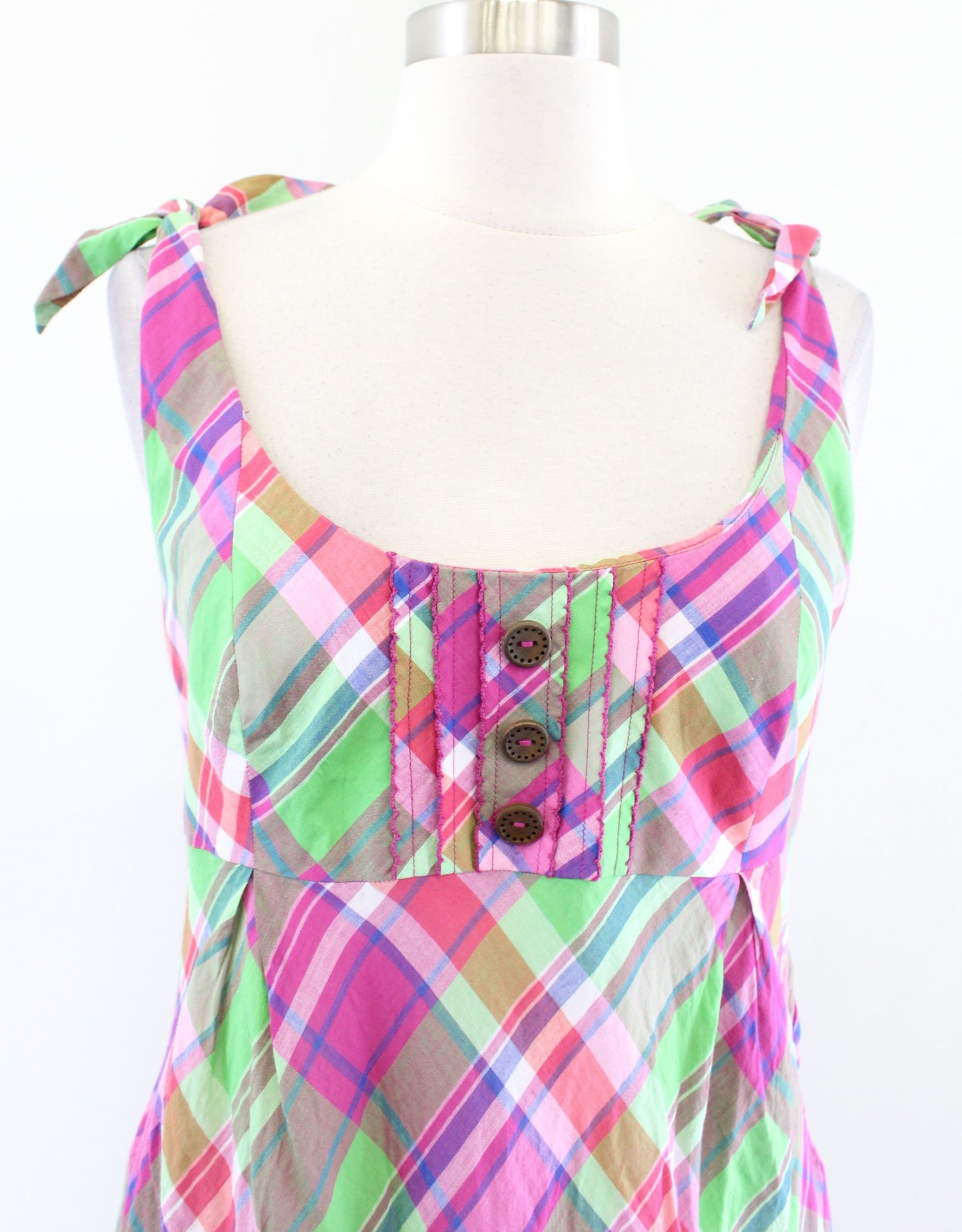 Lilly Pulitzer Pink Green Colorful Madras Plaid Tie Sleeve Dress Size 6 Sheath