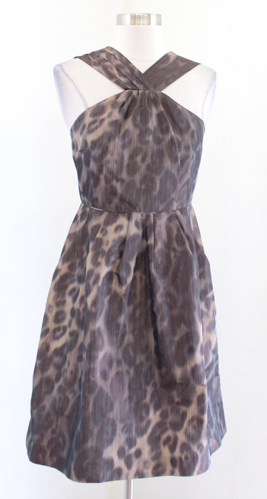 Banana Republic Leopard Print Halter Neck Fit and Flare Dress Size 2 Brown