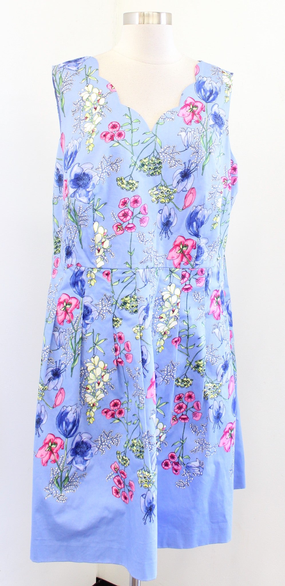 Talbots RSVP Periwinkle Floral Scalloped Trim Fit and Flare Dress Size 14WP