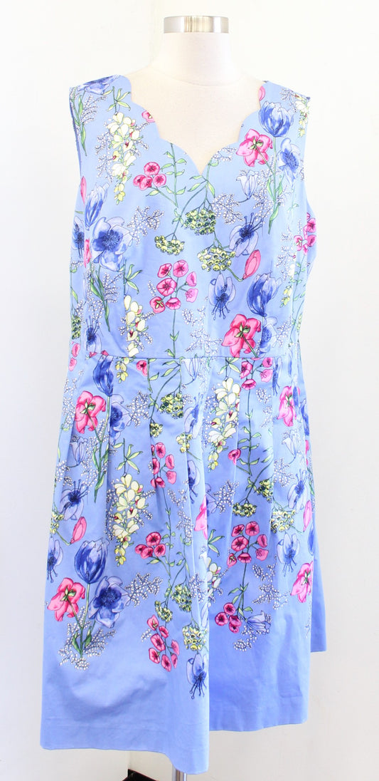 Talbots RSVP Periwinkle Floral Scalloped Trim Fit and Flare Dress Size 14WP