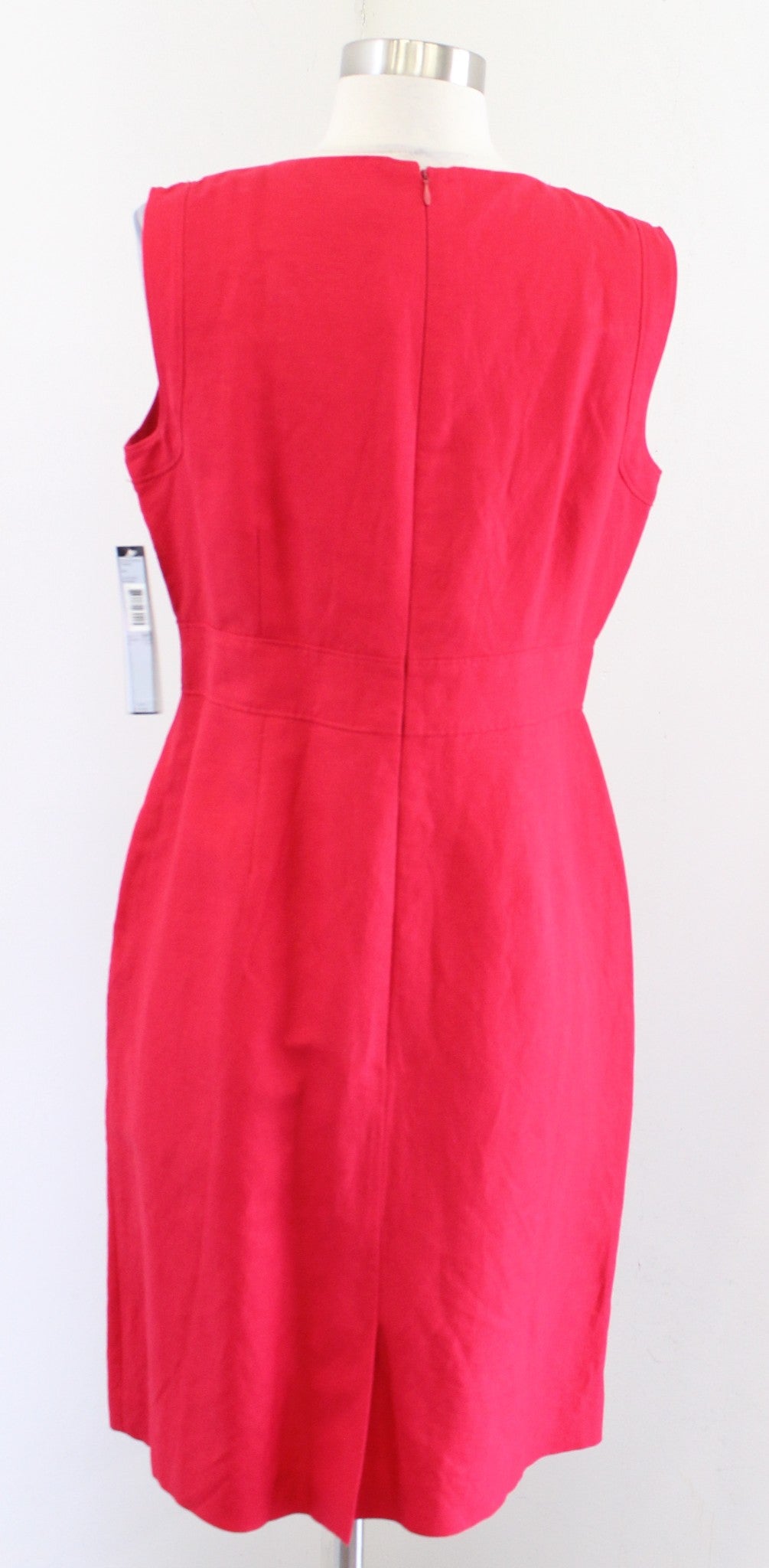 NWT Tahari ASL Levine Solid Red Ruffle Split Neck Linen Blend Sheath Dress Sz 8P
