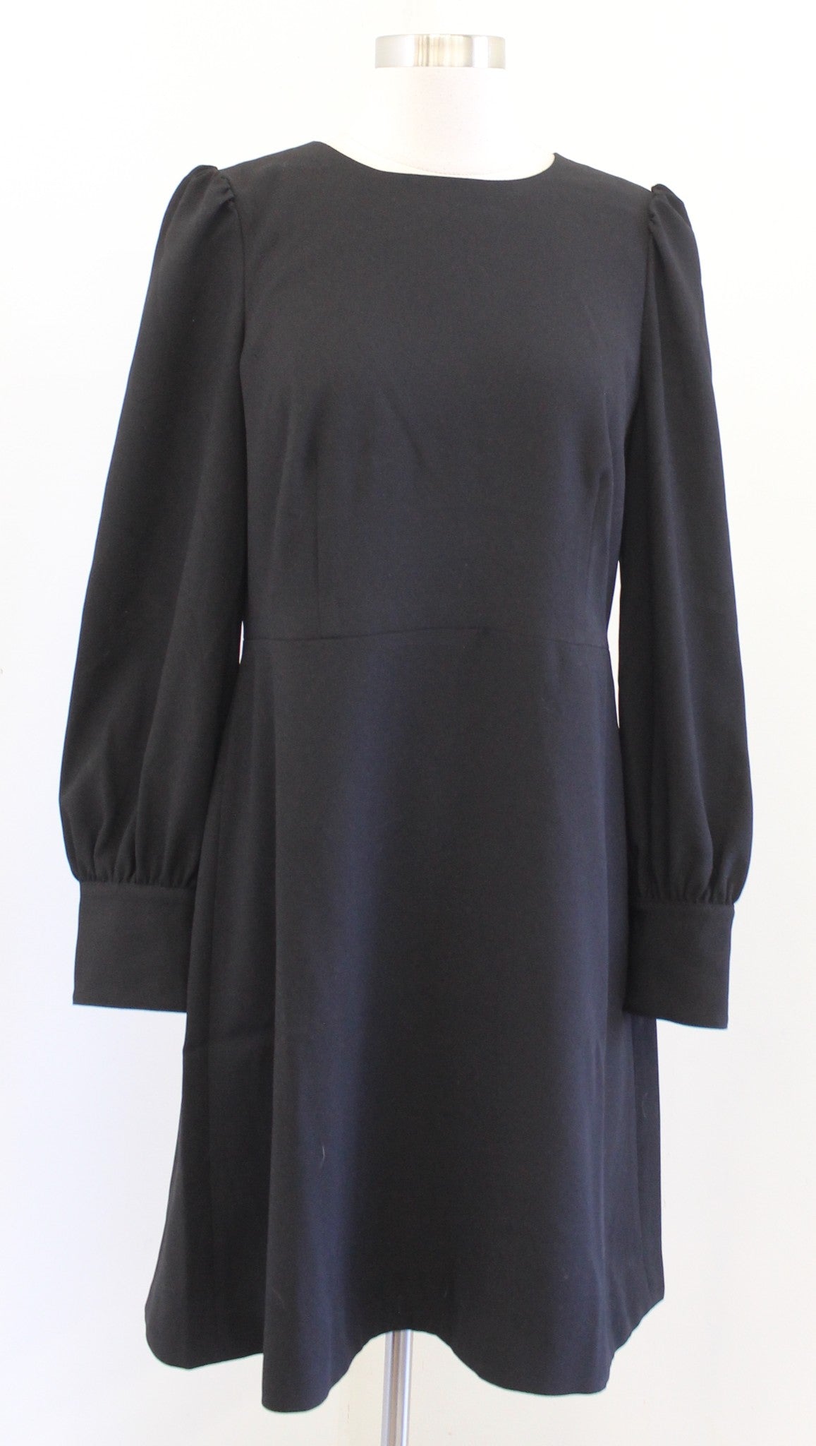 J Crew Solid Black Long Sleeve Button Cuff Accent Dress in 365 Crepe Size 10