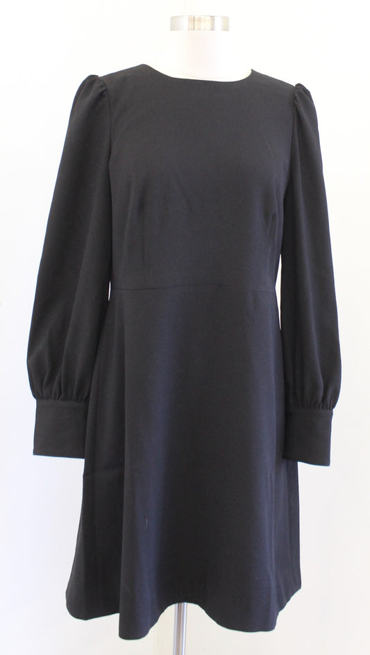 J Crew Solid Black Long Sleeve Button Cuff Accent Dress in 365 Crepe Size 10