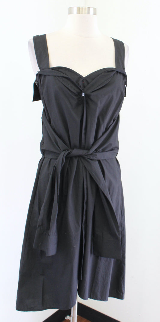 Derek Lam 10 Crosby Solid Black Sleeveless Sweetheart Tie Waist Shirt Dress Sz 6