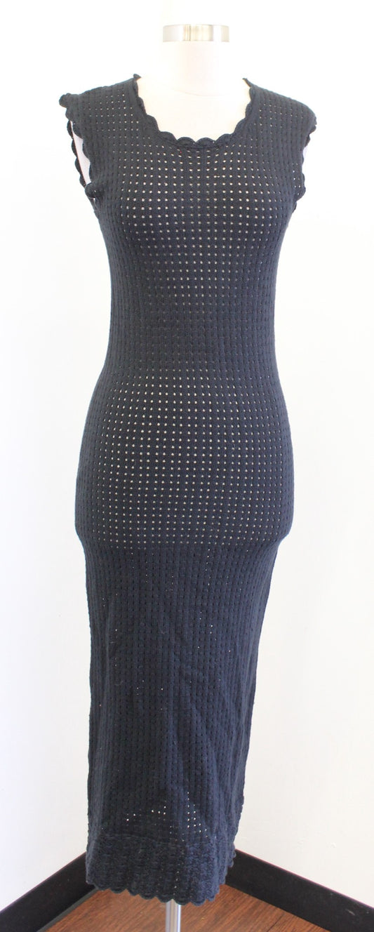 J Crew Black Crochet Open Knit Midi Dress Swimsuit Cover Up Size XS Scalloped