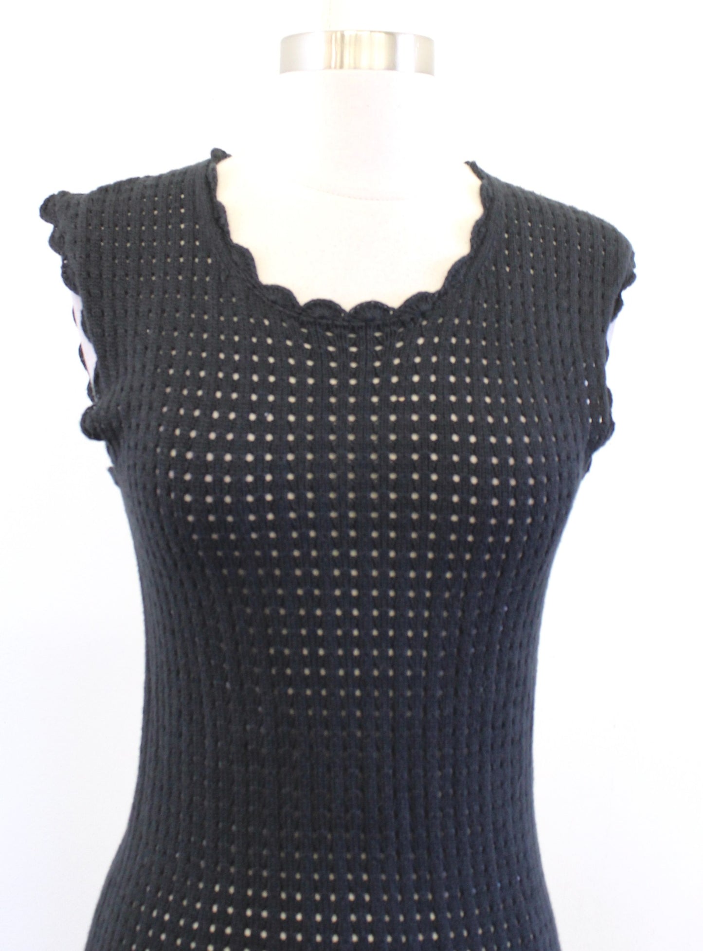 J Crew Black Crochet Open Knit Midi Dress Swimsuit Cover Up Size XS Scalloped
