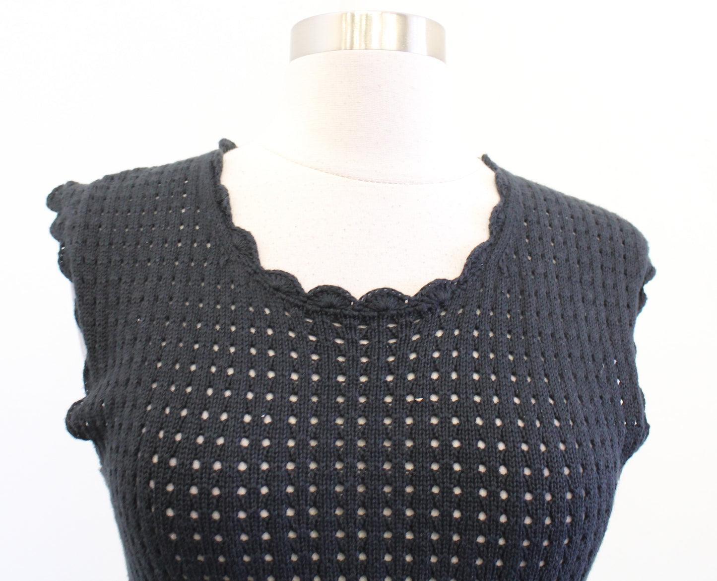 J Crew Black Crochet Open Knit Midi Dress Swimsuit Cover Up Size XS Scalloped