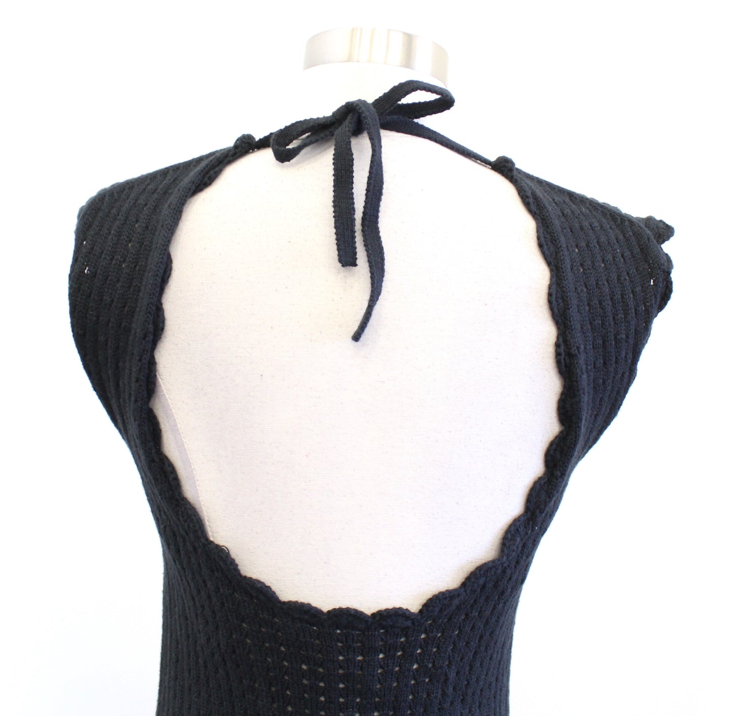 J Crew Black Crochet Open Knit Midi Dress Swimsuit Cover Up Size XS Scalloped