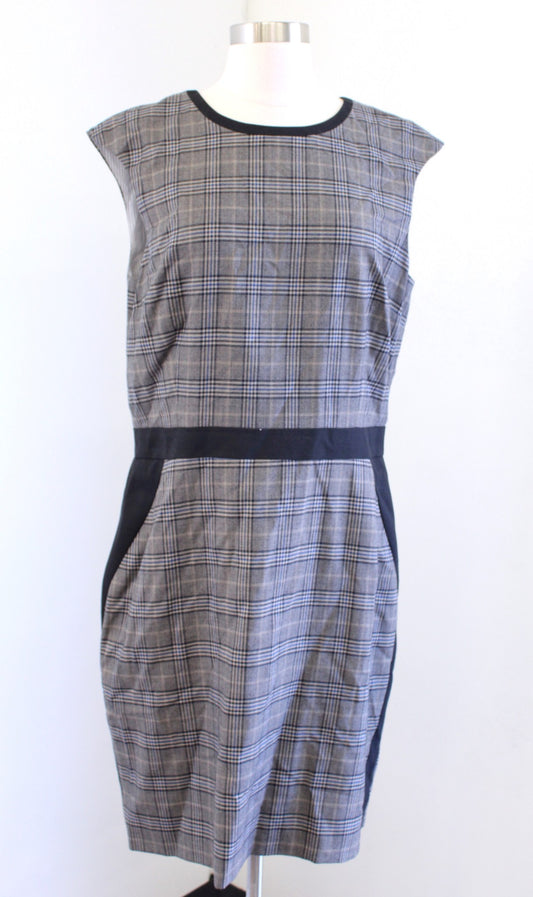 Brooks Brothers Red Fleece Plaid Panel Wool Blend Sheath Dress Size 14 Black Tan