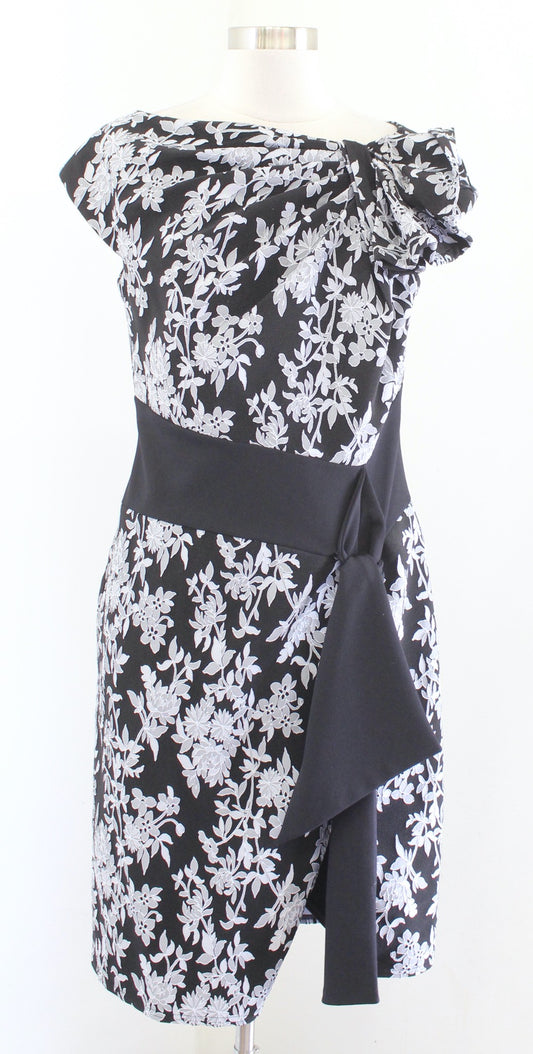 Tadashi Shoji Black Gray Floral Sanyu Stretch Jacquard Dress Cocktail Party 10