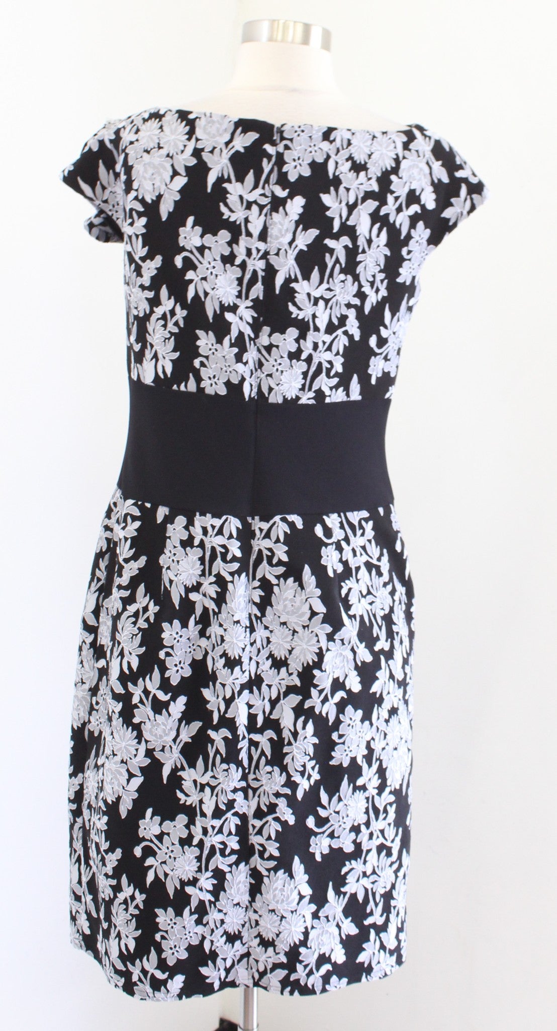 Tadashi Shoji Black Gray Floral Sanyu Stretch Jacquard Dress Cocktail Party 10