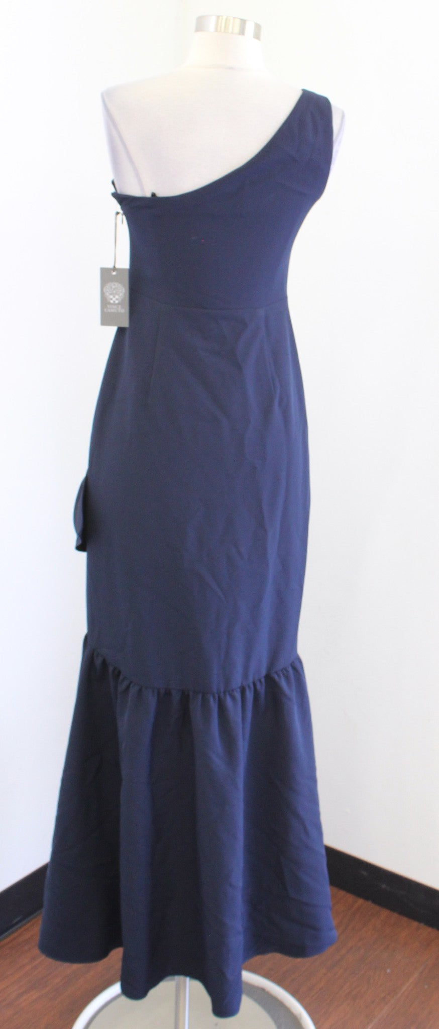 NWT Vince Camuto Navy Blue Ruffle Hi Lo One Shoulder Dress Gown Size 0 Formal