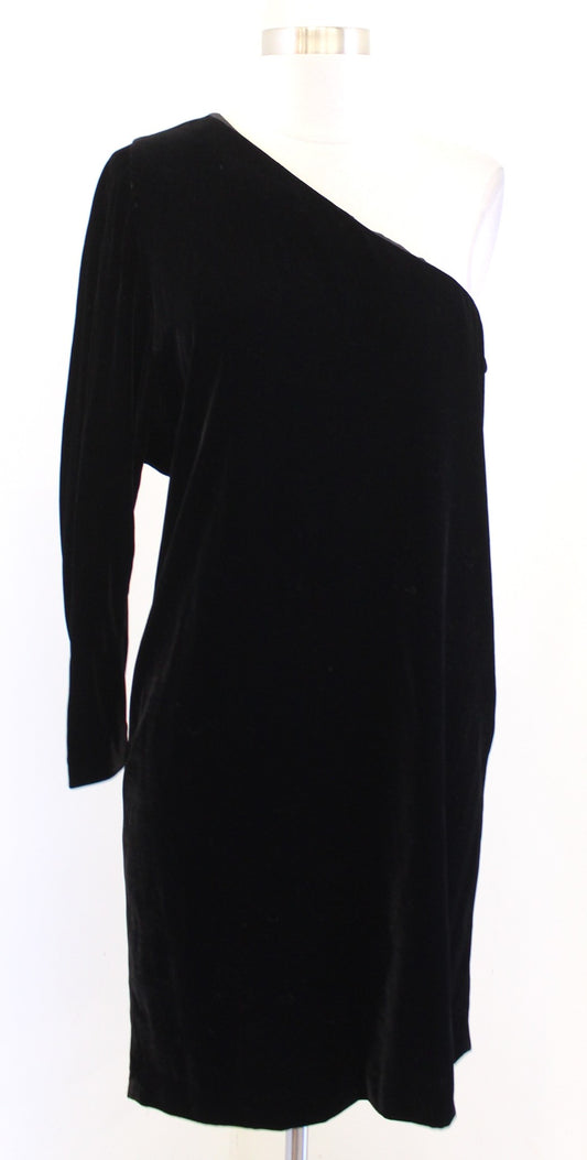 NWT Theory Black Birkita Black Velvet One Shoulder Dress Size 10 Cocktail Party