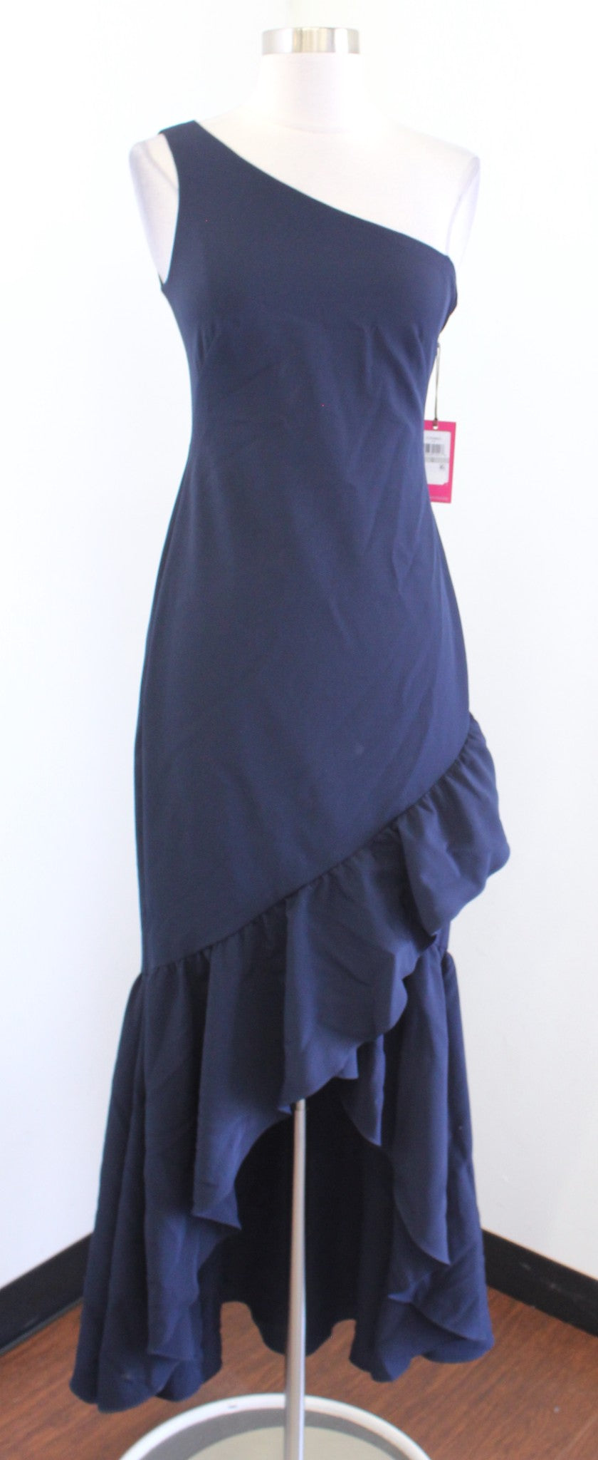 NWT Vince Camuto Navy Blue Ruffle Hi Lo One Shoulder Dress Gown Size 0 Formal