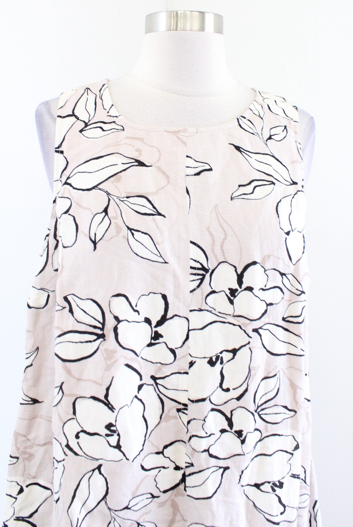 NWT J Jill Taupe Tan Cream Floral Linen Blend Dress Size M Tall MT Sleeveless