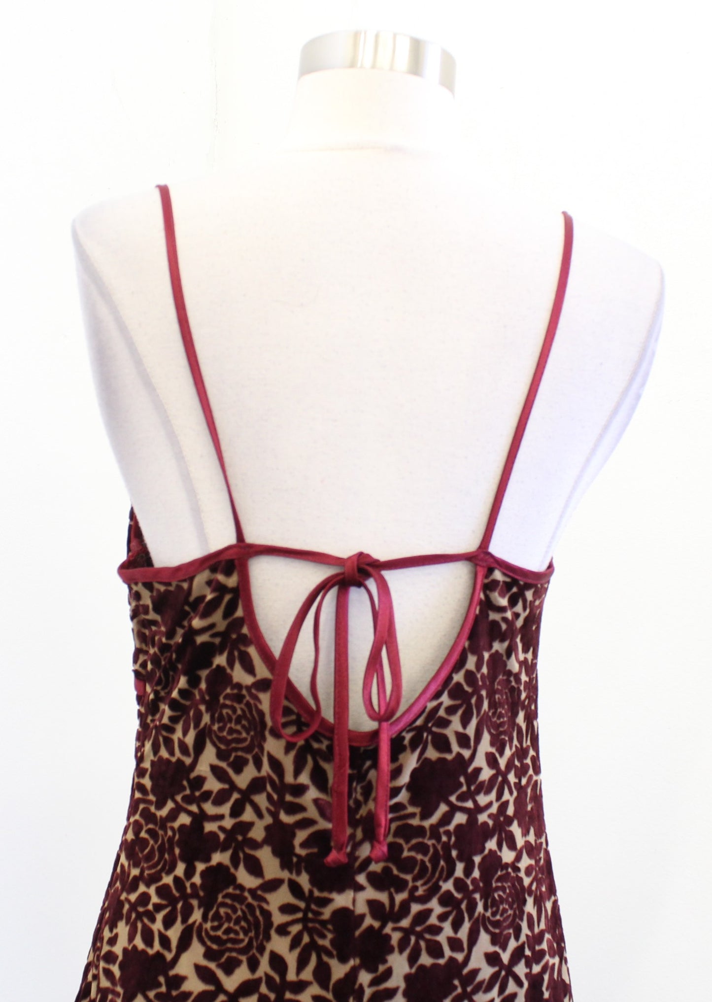 Vtg 90s Y2k Burgundy Floral Burnout Velvet Maxi Dress Size 11 / 12 Prom Party M?