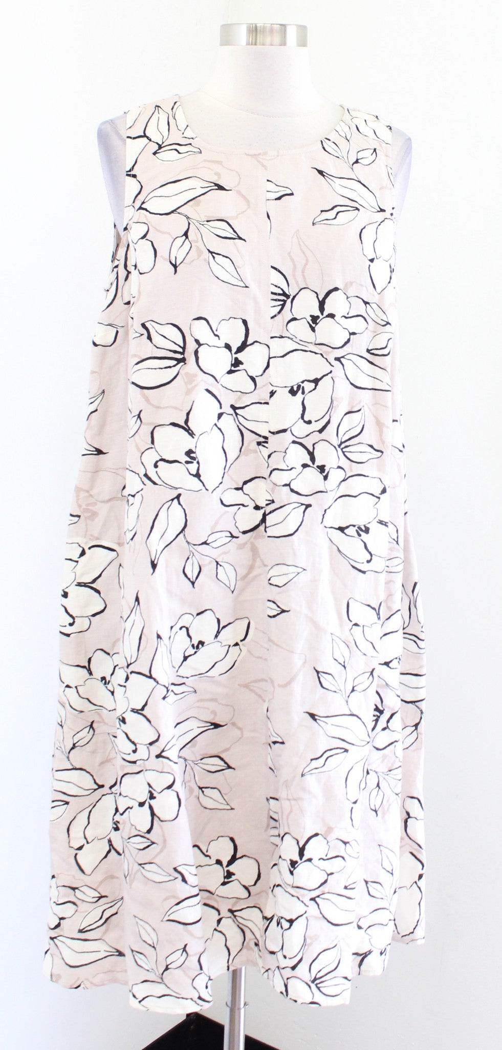 NWT J Jill Taupe Tan Cream Floral Linen Blend Dress Size M Tall MT Sleeveless