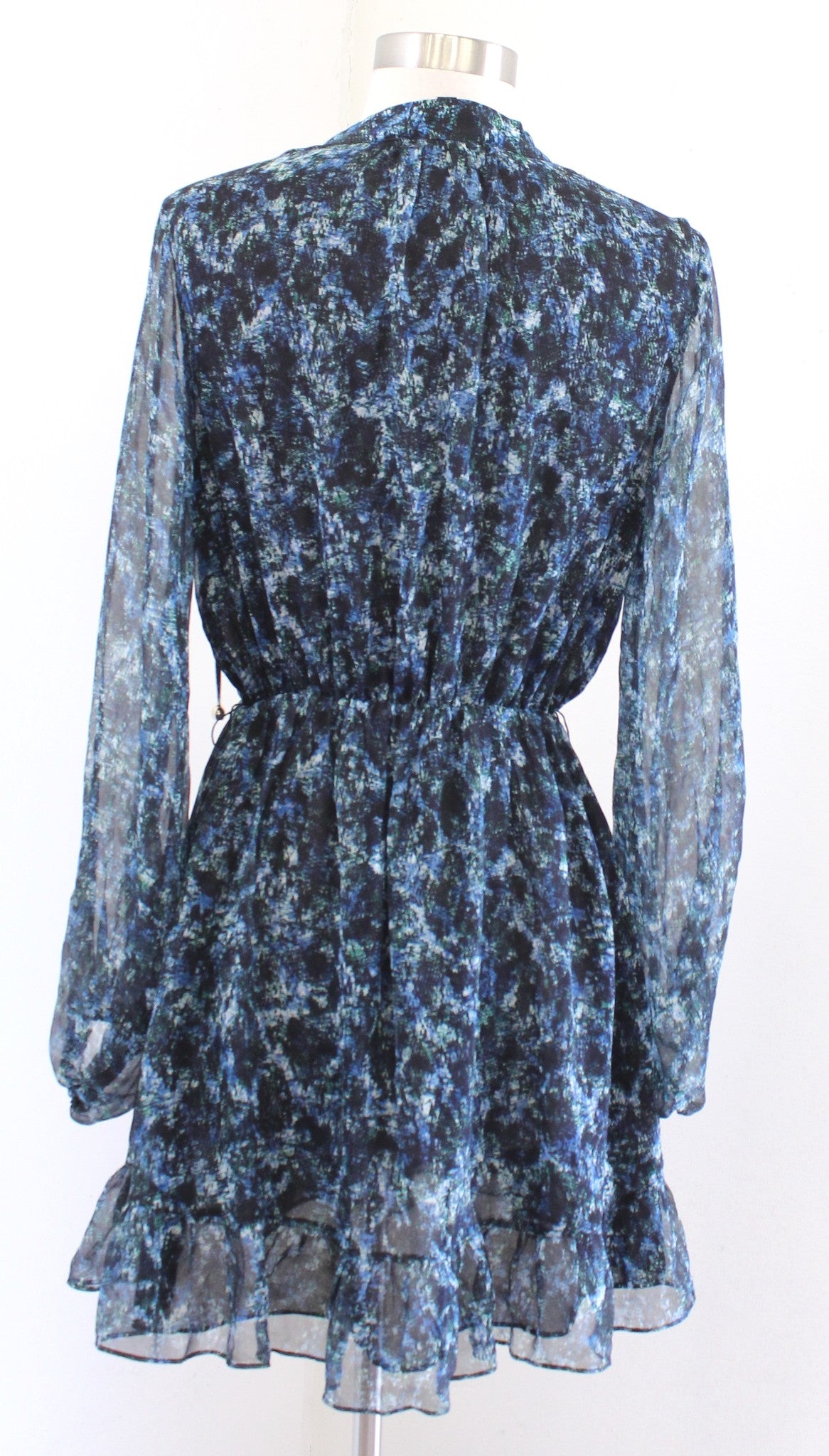 Intermix Black Blue Python Snakeskin Print Silk Chiffon Dress Size 2 Ruffle Hem