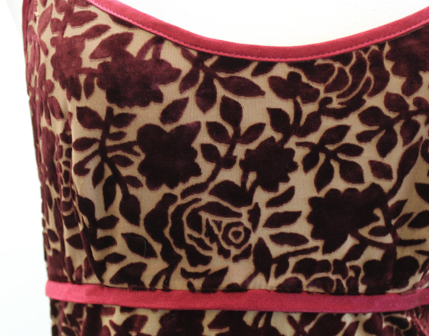 Vtg 90s Y2k Burgundy Floral Burnout Velvet Maxi Dress Size 11 / 12 Prom Party M?