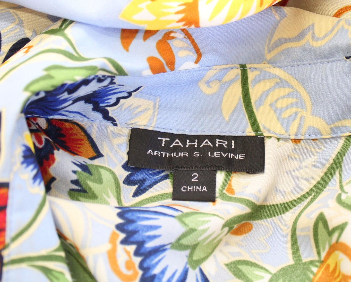 Tahari ASL Levine Blue Floral Flutter Sleeve Tie Waist Shirt Dress Size 2 Spring