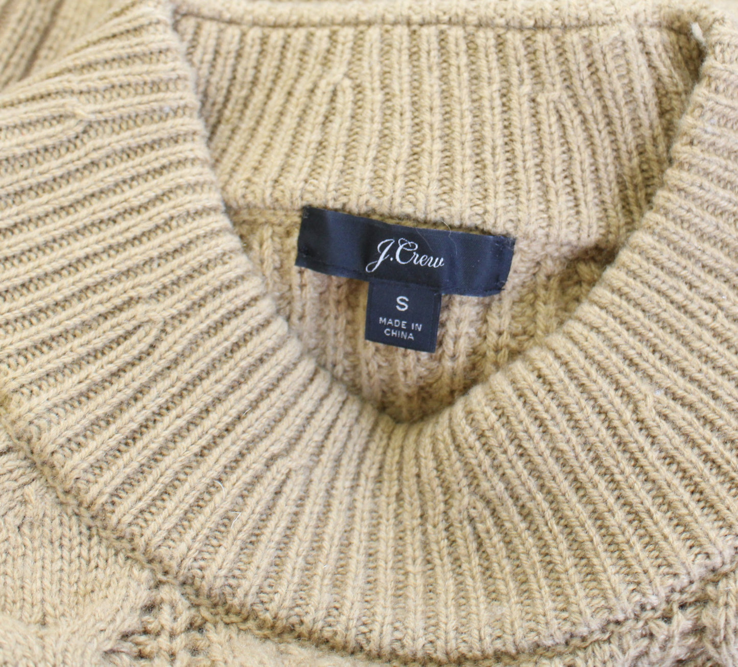 J Crew Womens Tan Pompom Cable Knit Pullover Sweater Size S Lambswool