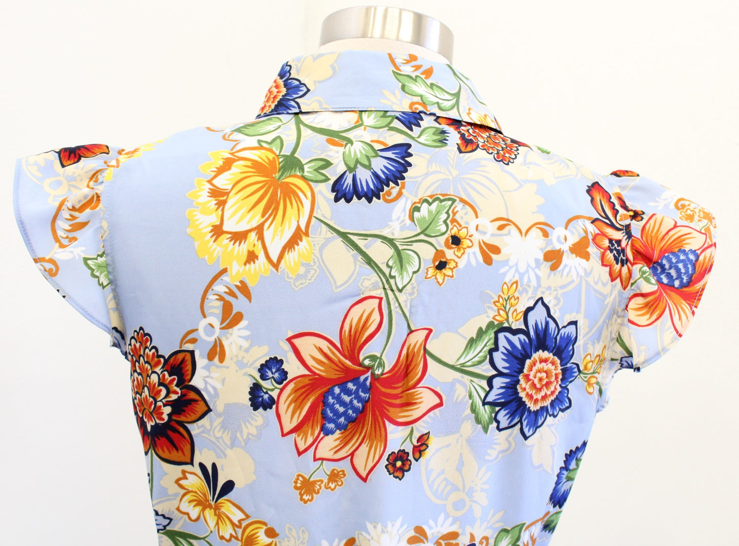 Tahari ASL Levine Blue Floral Flutter Sleeve Tie Waist Shirt Dress Size 2 Spring
