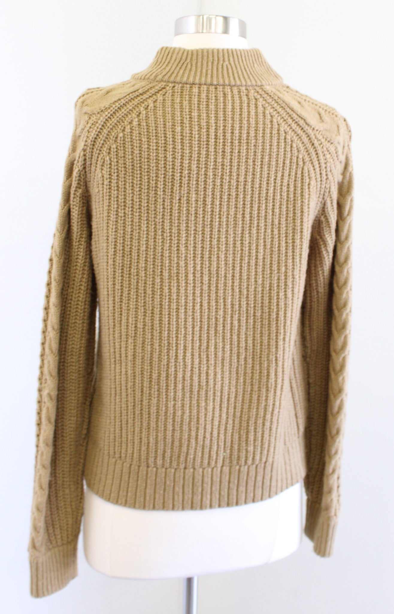 J Crew Womens Tan Pompom Cable Knit Pullover Sweater Size S Lambswool