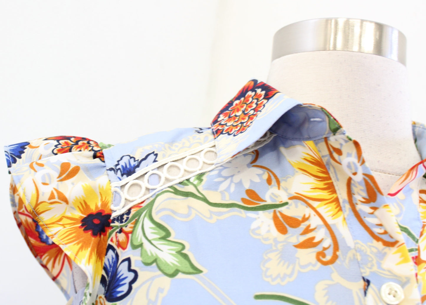 Tahari ASL Levine Blue Floral Flutter Sleeve Tie Waist Shirt Dress Size 2 Spring