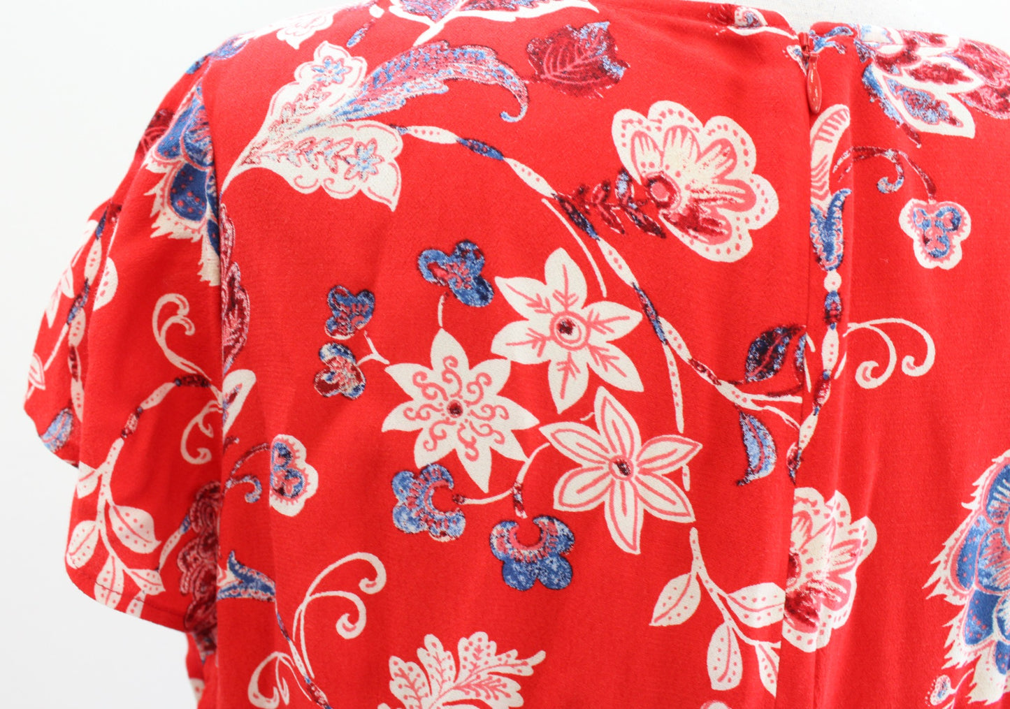 Talbots Red Blue Floral Tie Waist Belted Midi Shirt Dress Size 12 V Neck