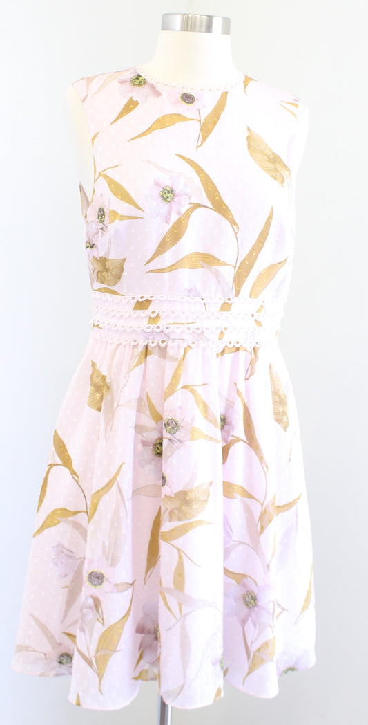 NWT $295 Ted Baker Rontie Blush Pink Floral Skater Fit and Flare Dress Size 2