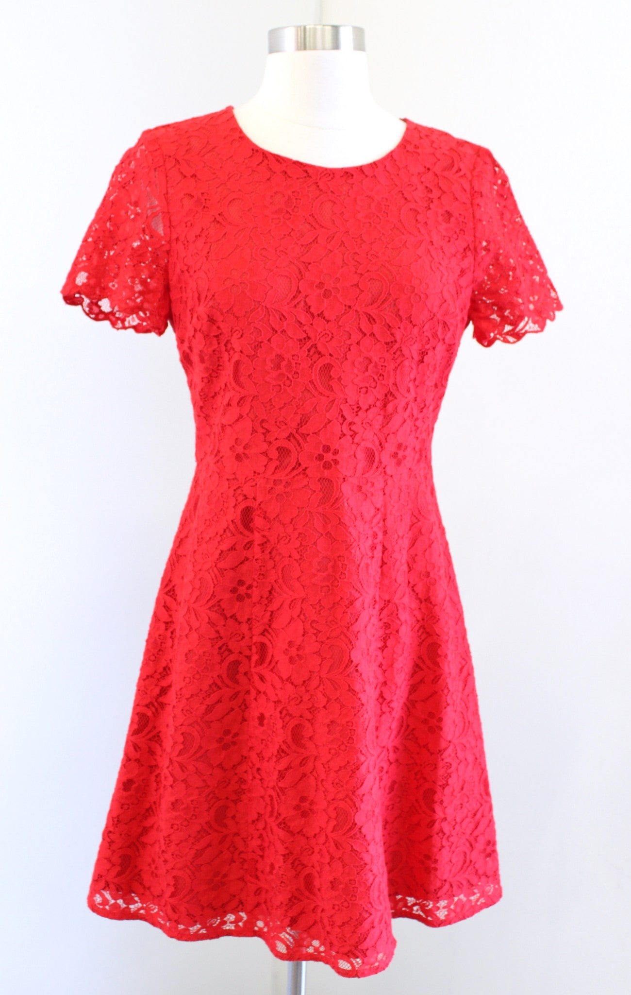 NWT $128 J Crew Factory Red Short Sleeve Fit and Flare Lace Dress Sz 2 Cocktail