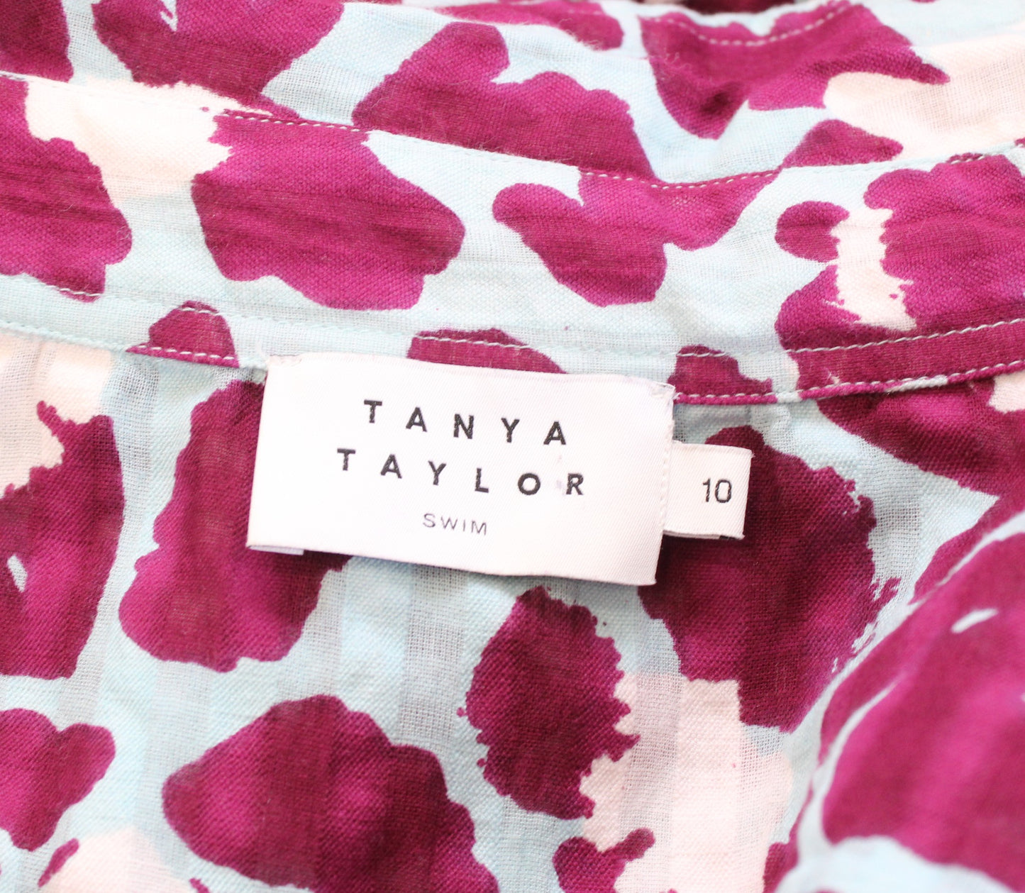 Tanya Taylor Swim Alena Tie Waist Belted Shirt Dress Cover Up 10 Blue Burgundy