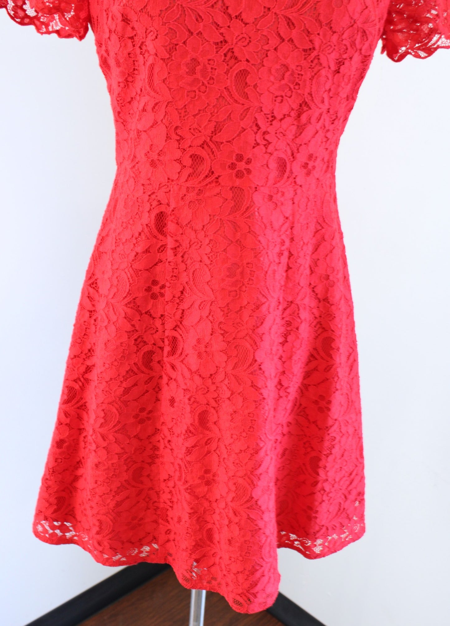 NWT $128 J Crew Factory Red Short Sleeve Fit and Flare Lace Dress Sz 2 Cocktail