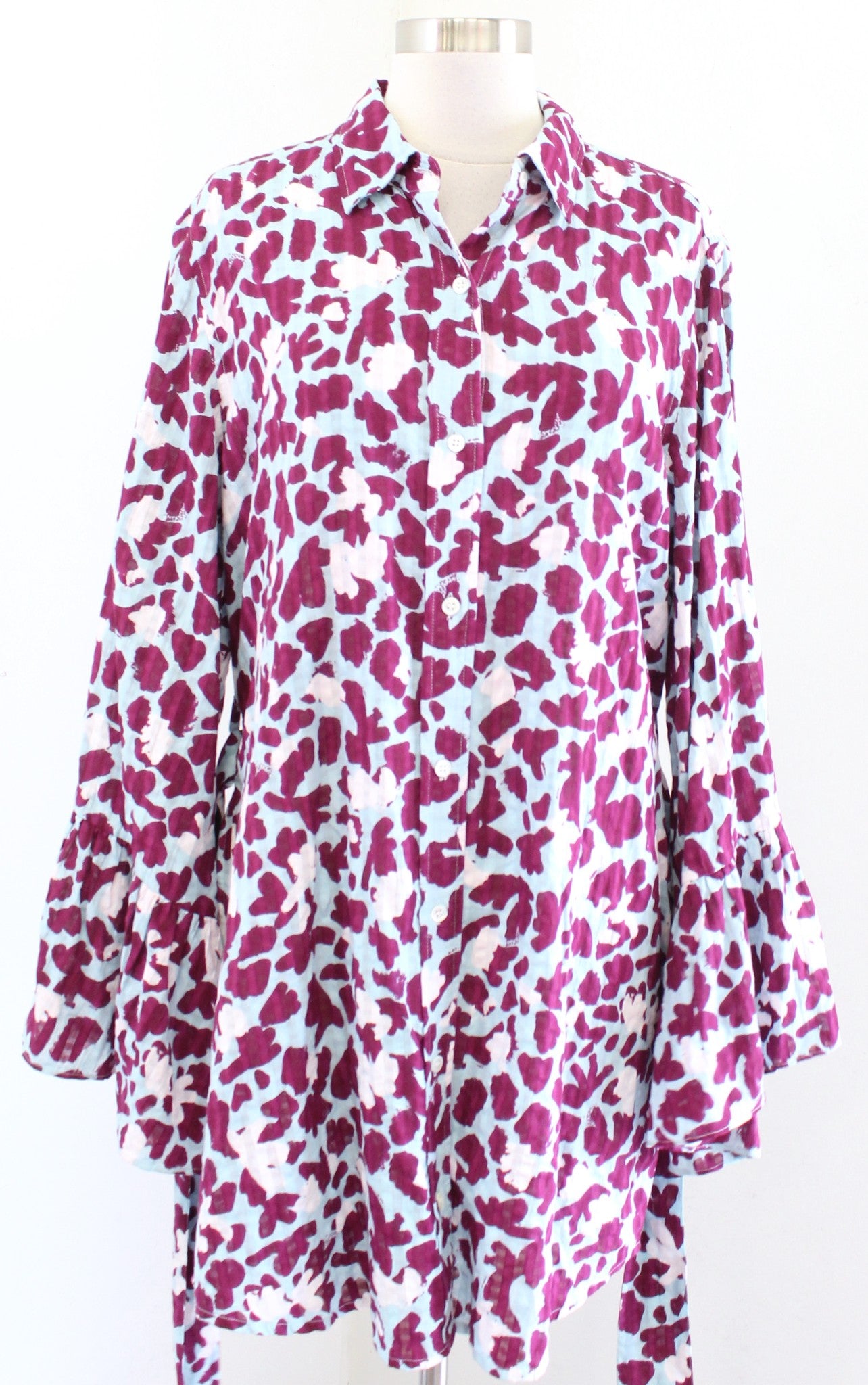 Tanya Taylor Swim Alena Tie Waist Belted Shirt Dress Cover Up 10 Blue Burgundy