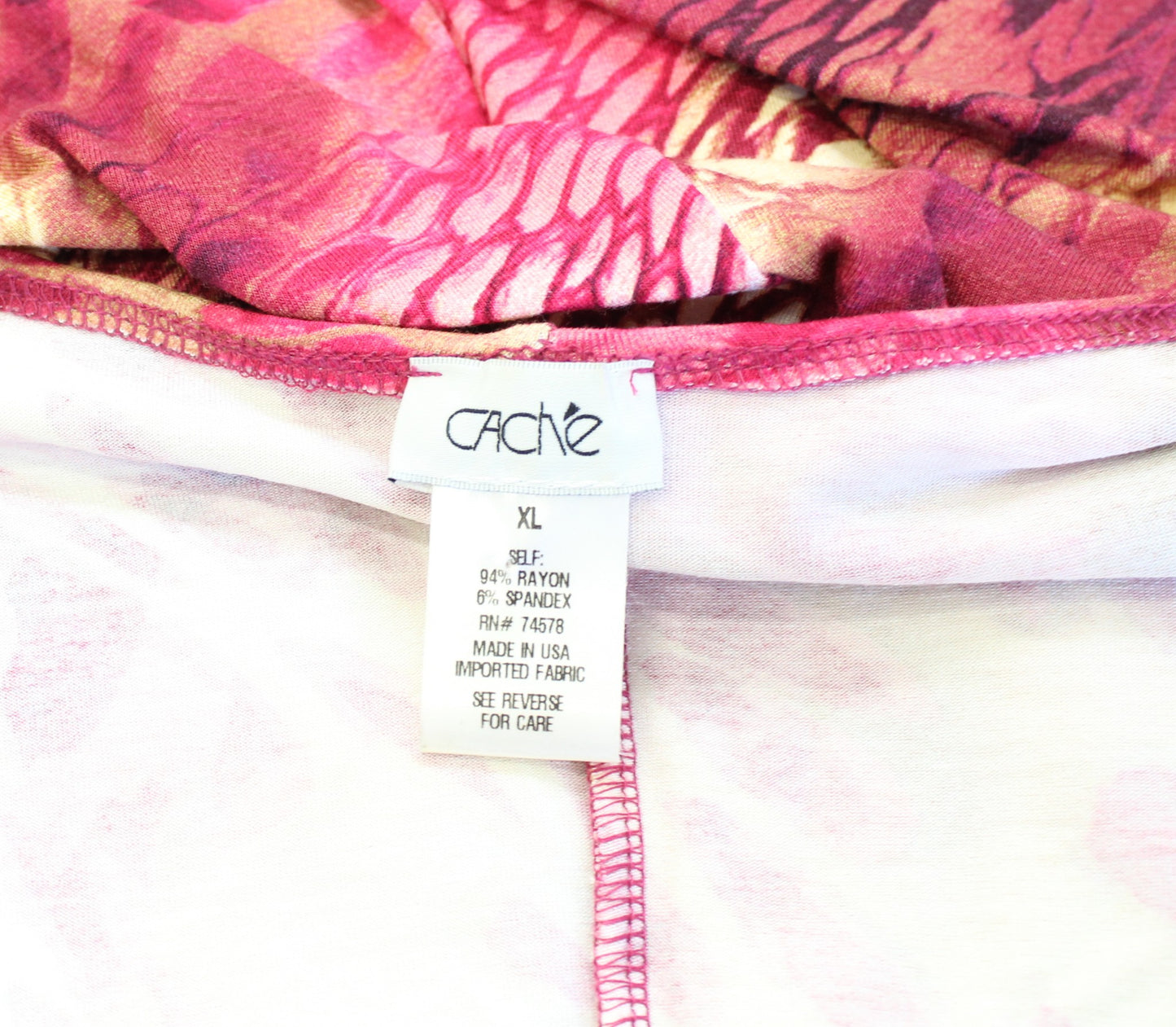 Cache Pink Abstract Animal Snakeskin Print Ruched Sheath Dress Size XL V Neck