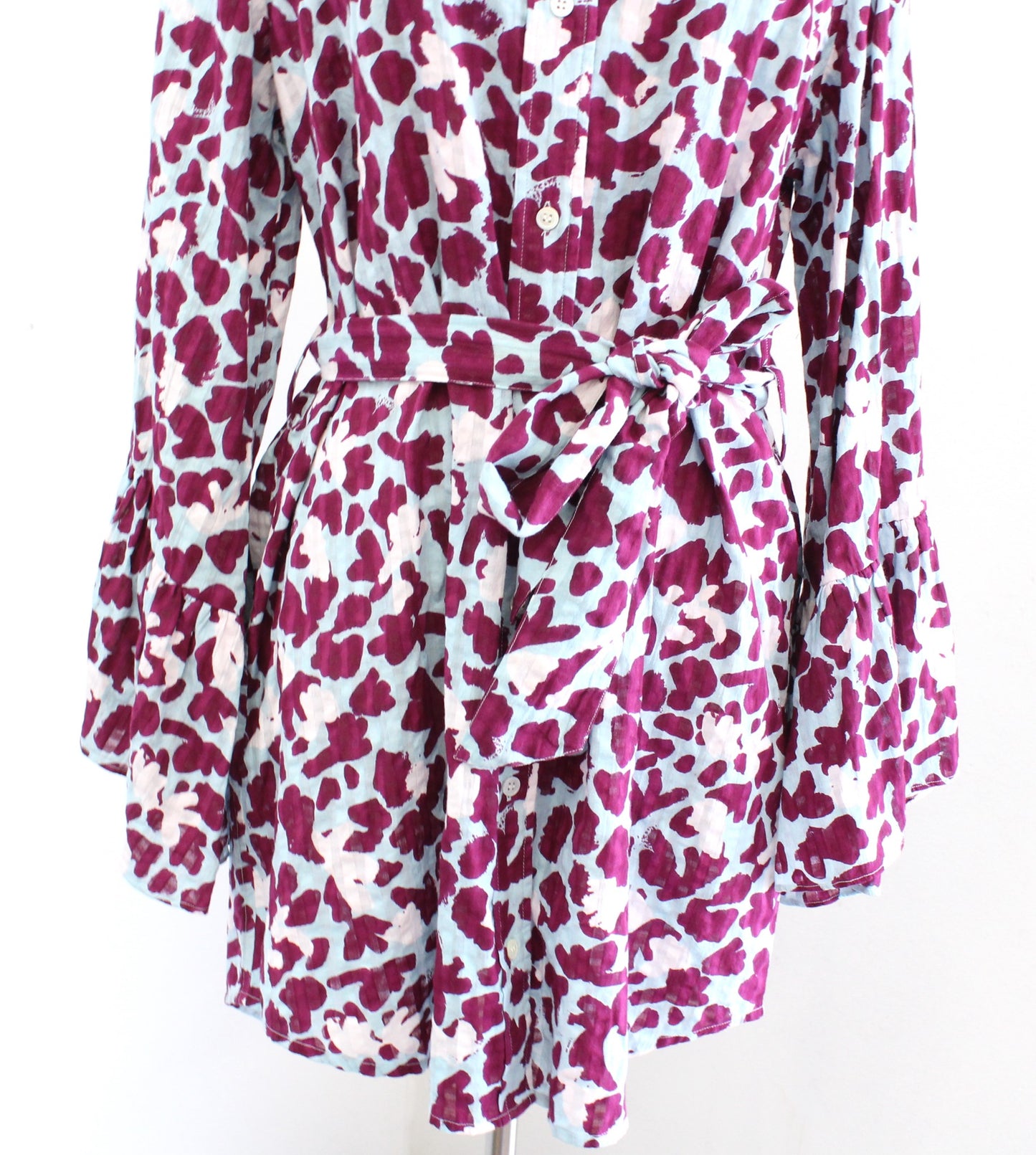 Tanya Taylor Swim Alena Tie Waist Belted Shirt Dress Cover Up 10 Blue Burgundy