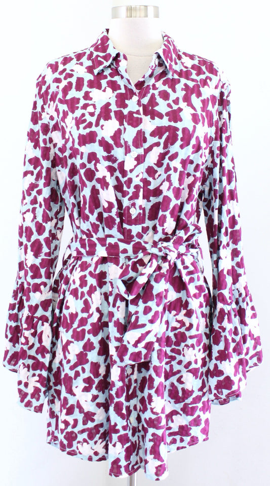Tanya Taylor Swim Alena Tie Waist Belted Shirt Dress Cover Up 10 Blue Burgundy