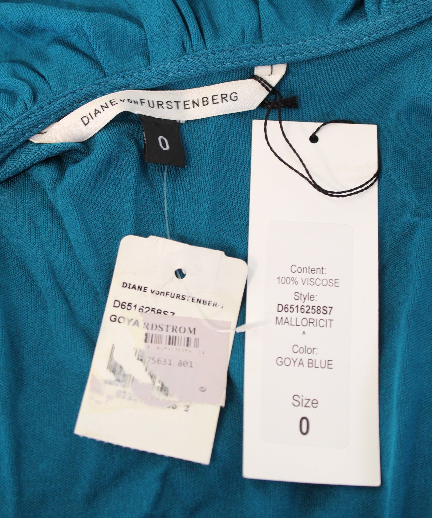 NWT Diane Von Furstenberg Malloricita Teal Blue Ruffle Jersey Wrap Dress Size 0