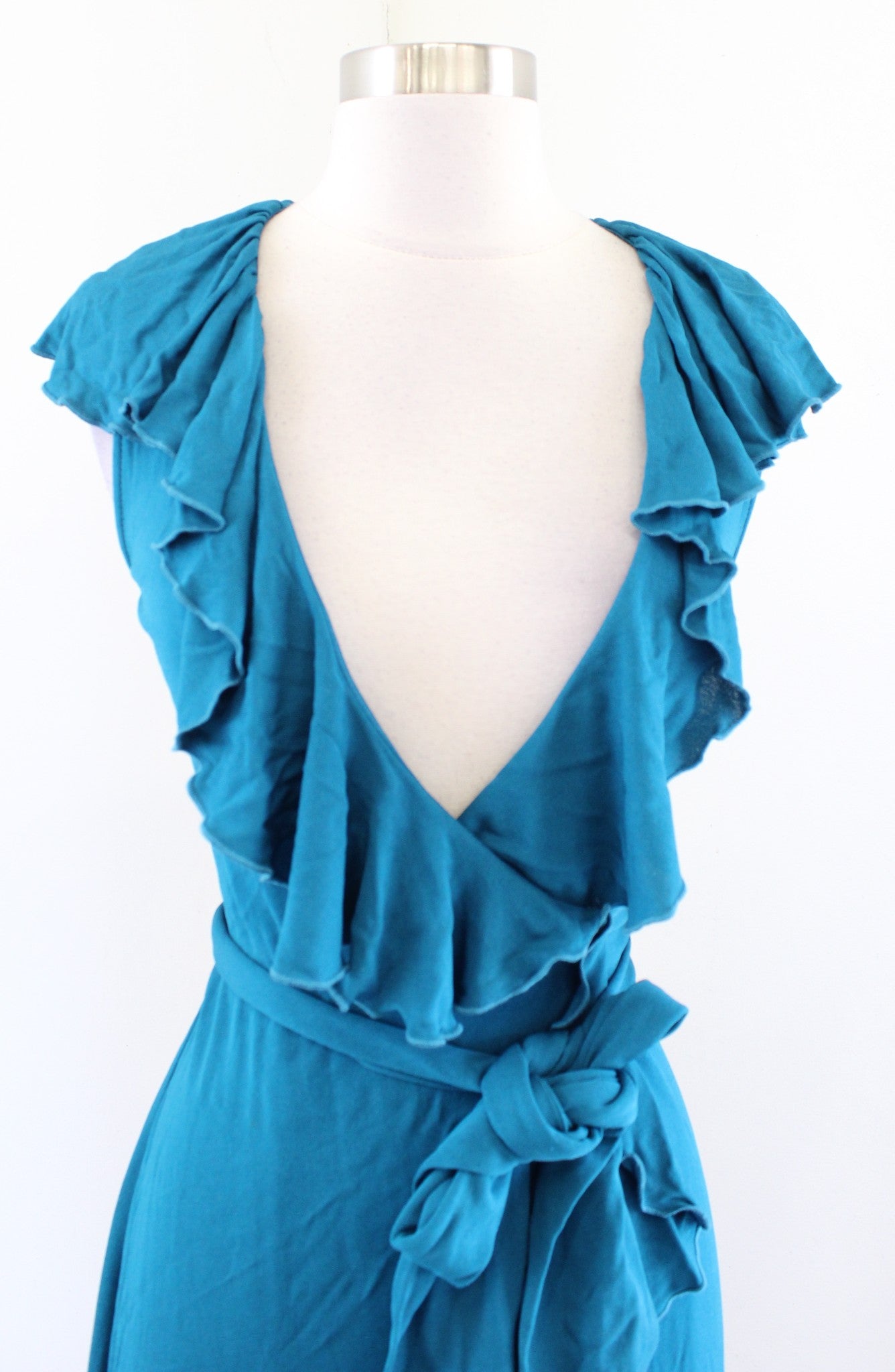 NWT Diane Von Furstenberg Malloricita Teal Blue Ruffle Jersey Wrap Dress Size 0