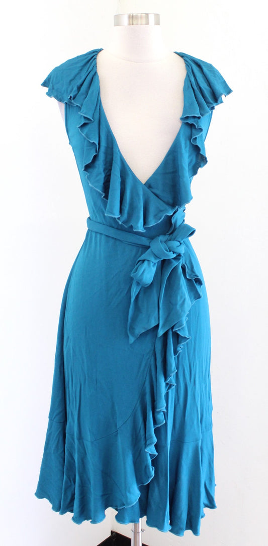 NWT Diane Von Furstenberg Malloricita Teal Blue Ruffle Jersey Wrap Dress Size 0