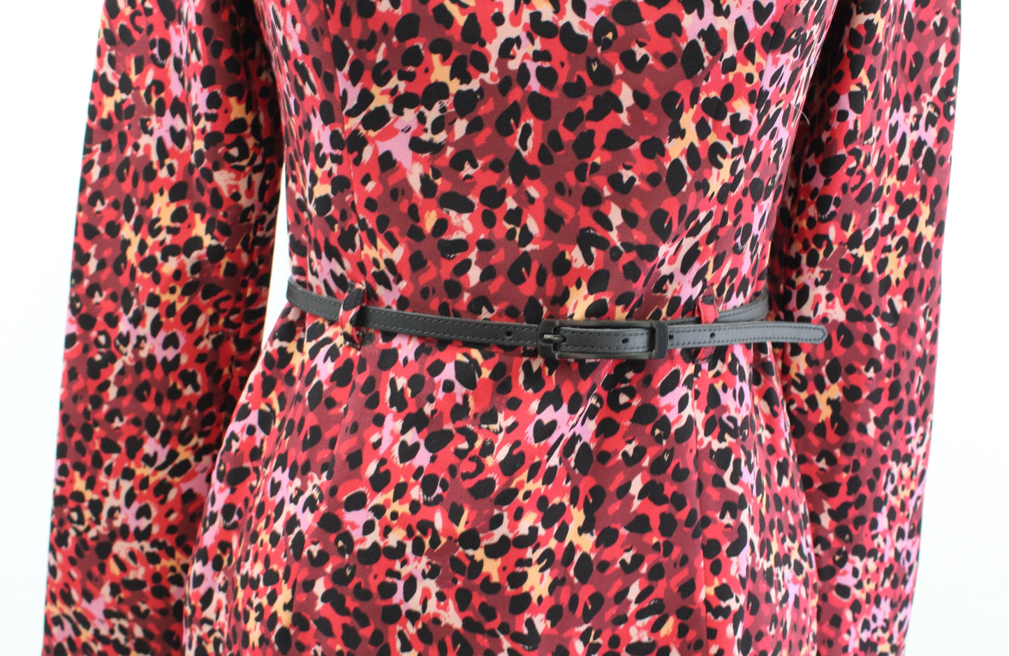 NWT Black Halo Parker Long Sleeve Leopard Print Belted Sheath Dress Size 2 Red