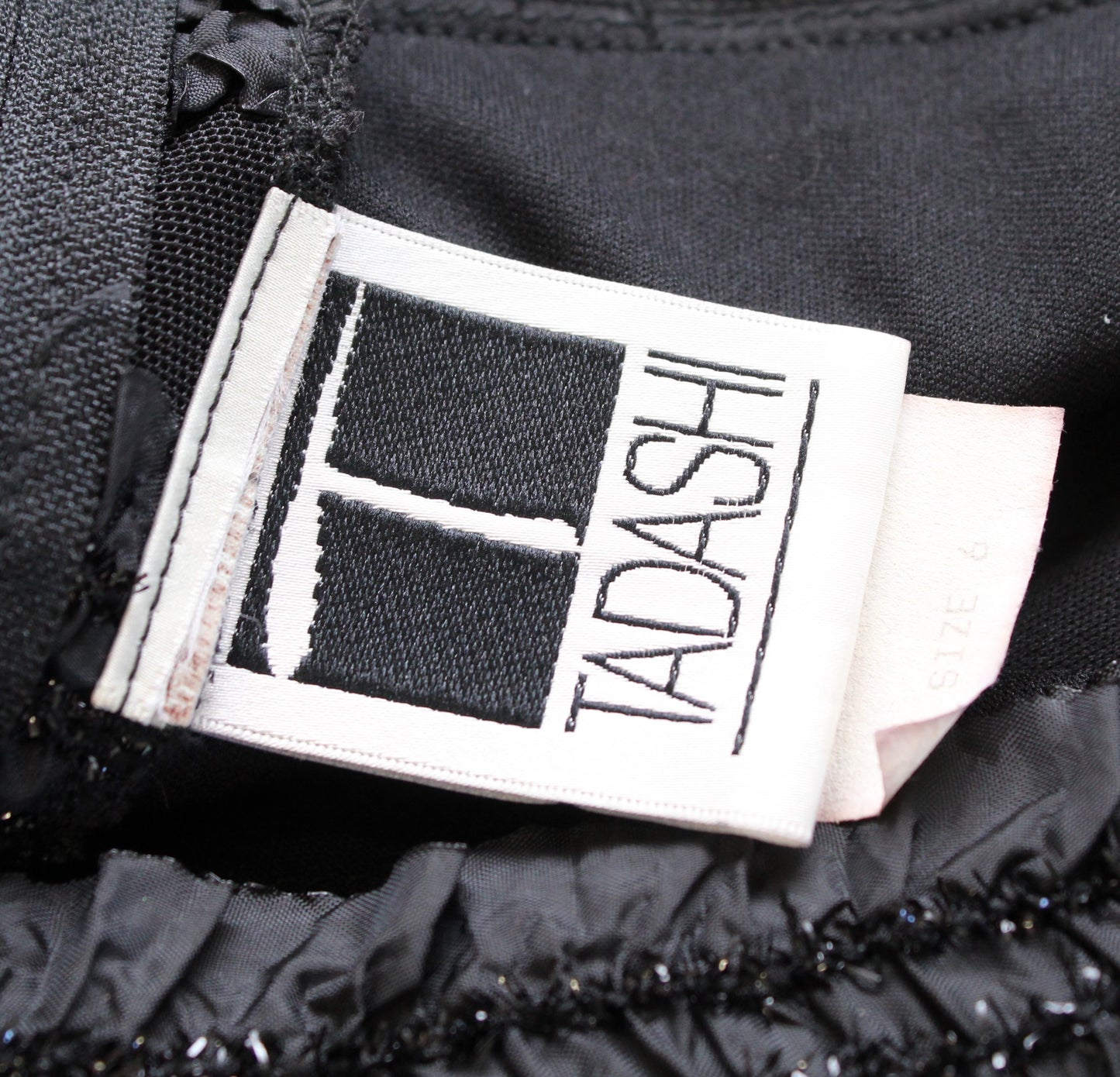 Vtg 90s Tadashi Black Mesh Metallic Ruffle Striped V Neck Cocktail Party Dress 4