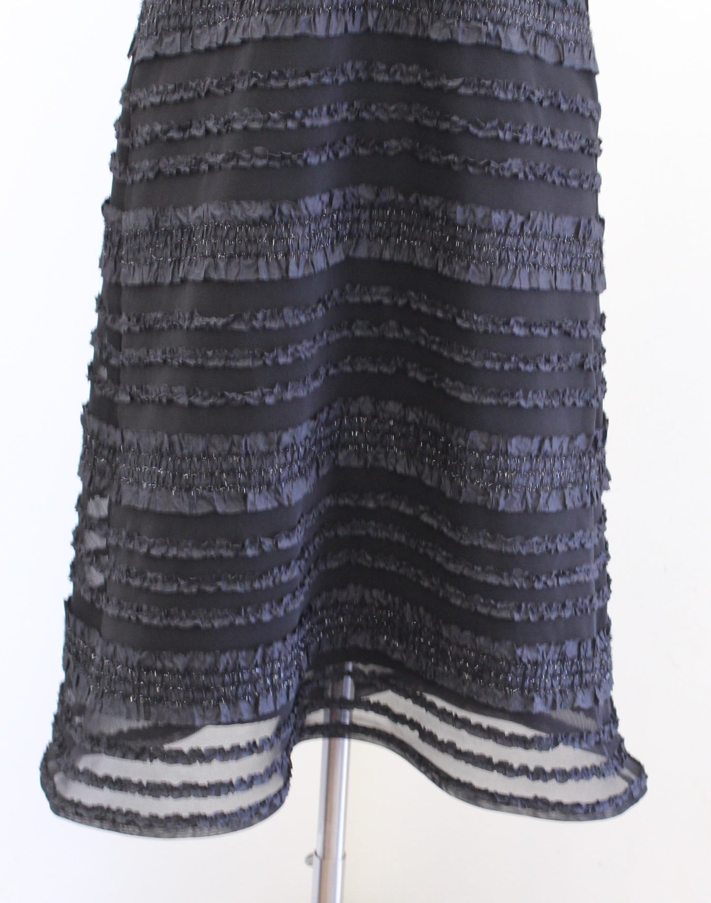 Vtg 90s Tadashi Black Mesh Metallic Ruffle Striped V Neck Cocktail Party Dress 4