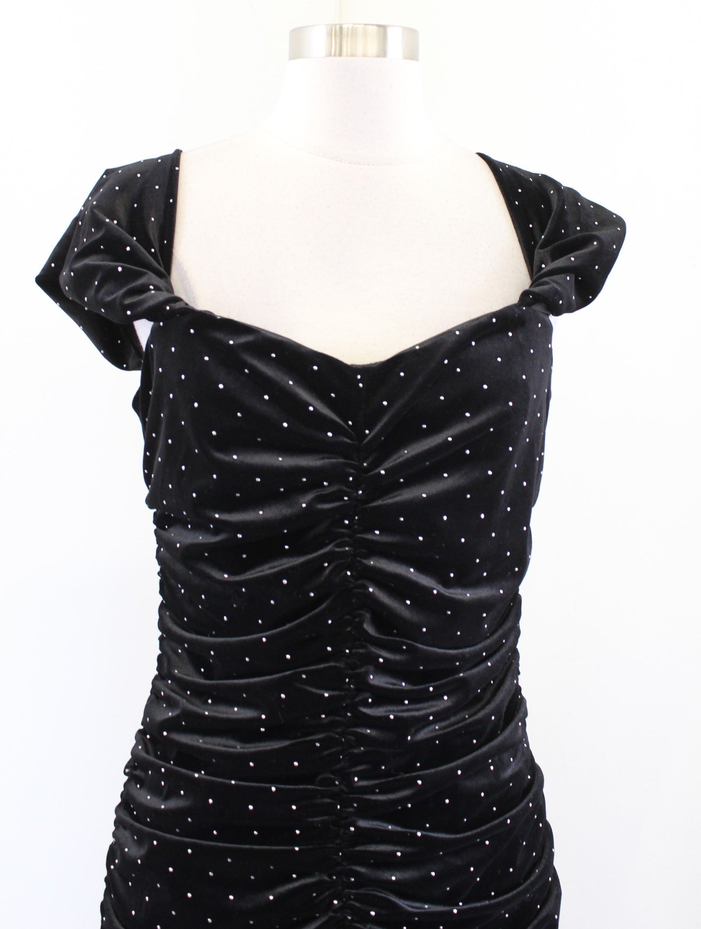 NWT Black Halo Black Velvet Silver Ruched On Off the Shoulder Cocktail Dress 10