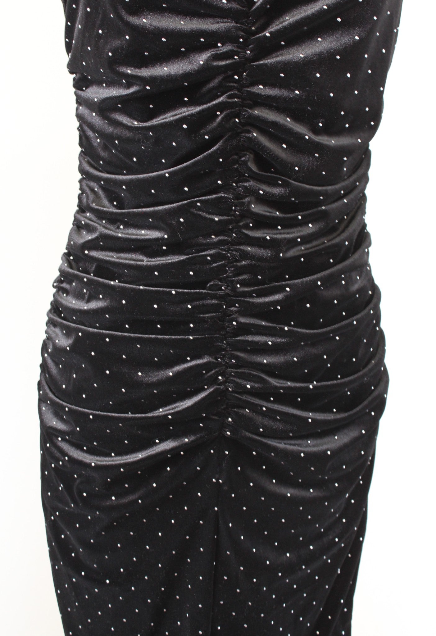 NWT Black Halo Black Velvet Silver Ruched On Off the Shoulder Cocktail Dress 10