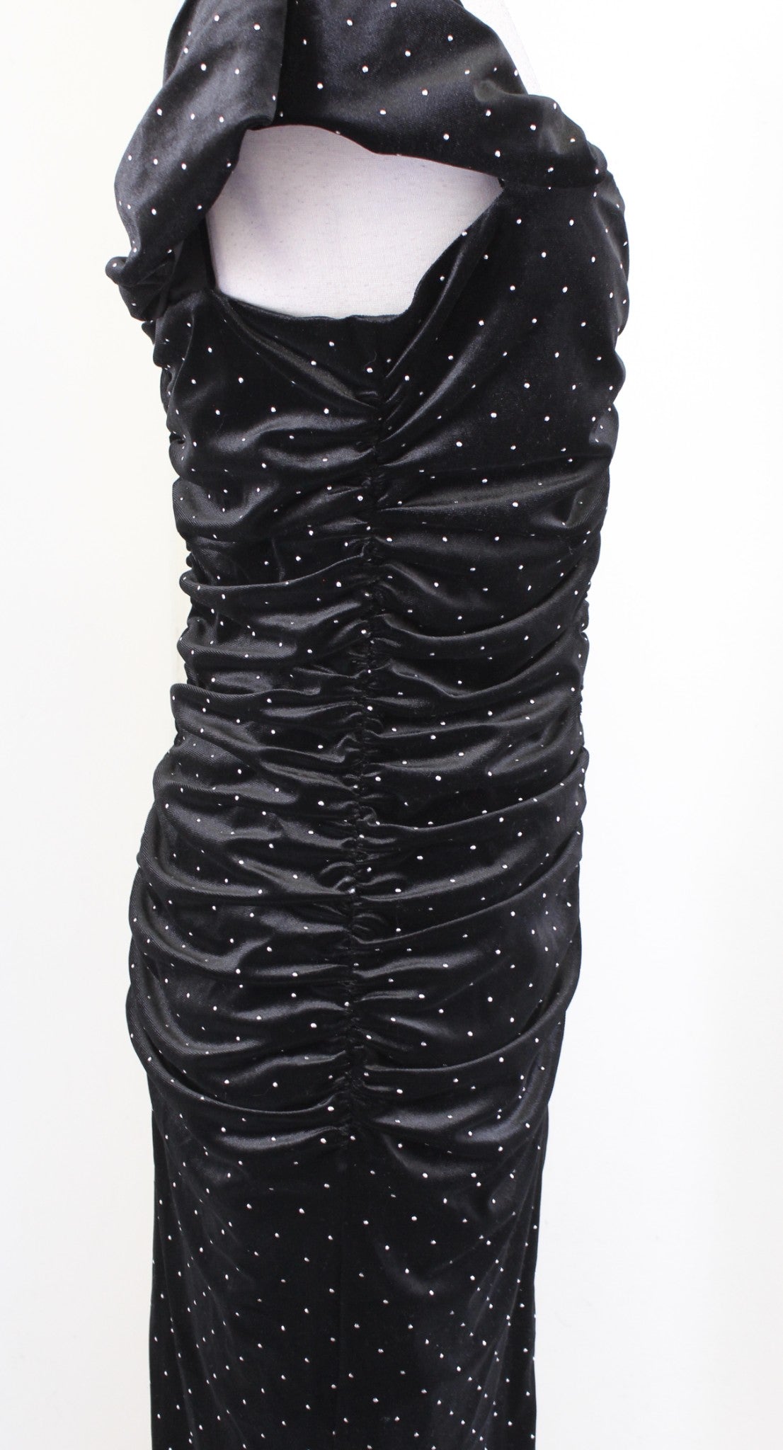 NWT Black Halo Black Velvet Silver Ruched On Off the Shoulder Cocktail Dress 10