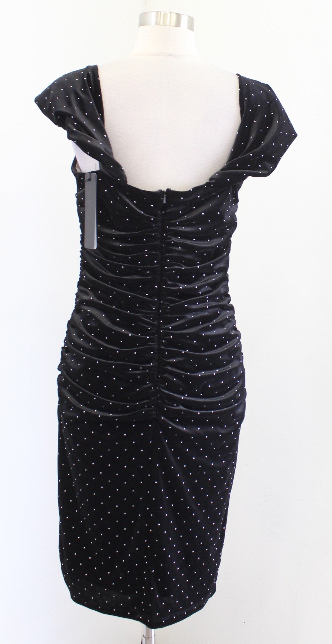 NWT Black Halo Black Velvet Silver Ruched On Off the Shoulder Cocktail Dress 10