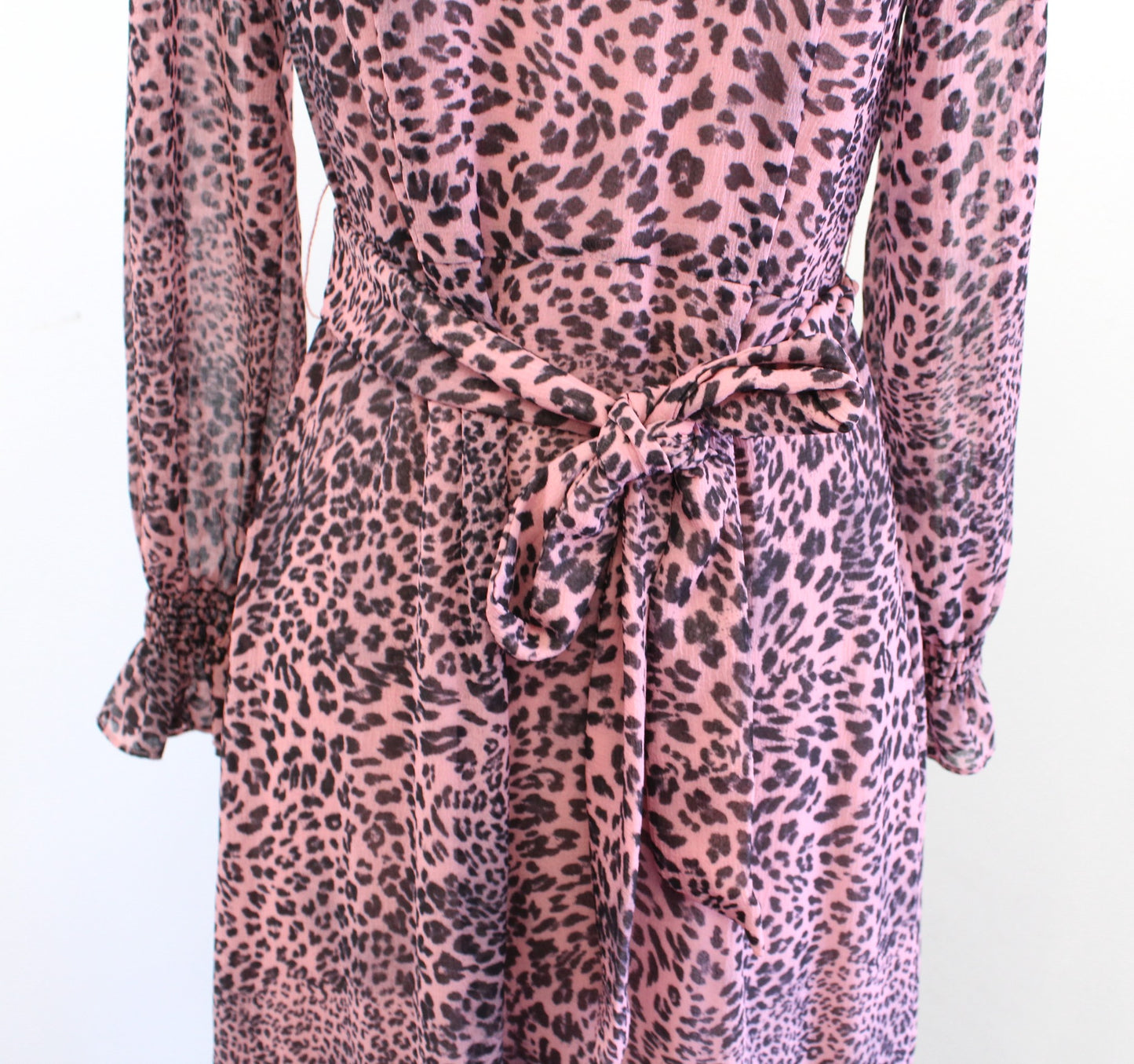 Whistles Uk Pink Black Leopard Print Keyhole Neck Tiered Maxi Dress Size US 4